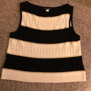 St. John Cream & Black Striped Knit Tank Top